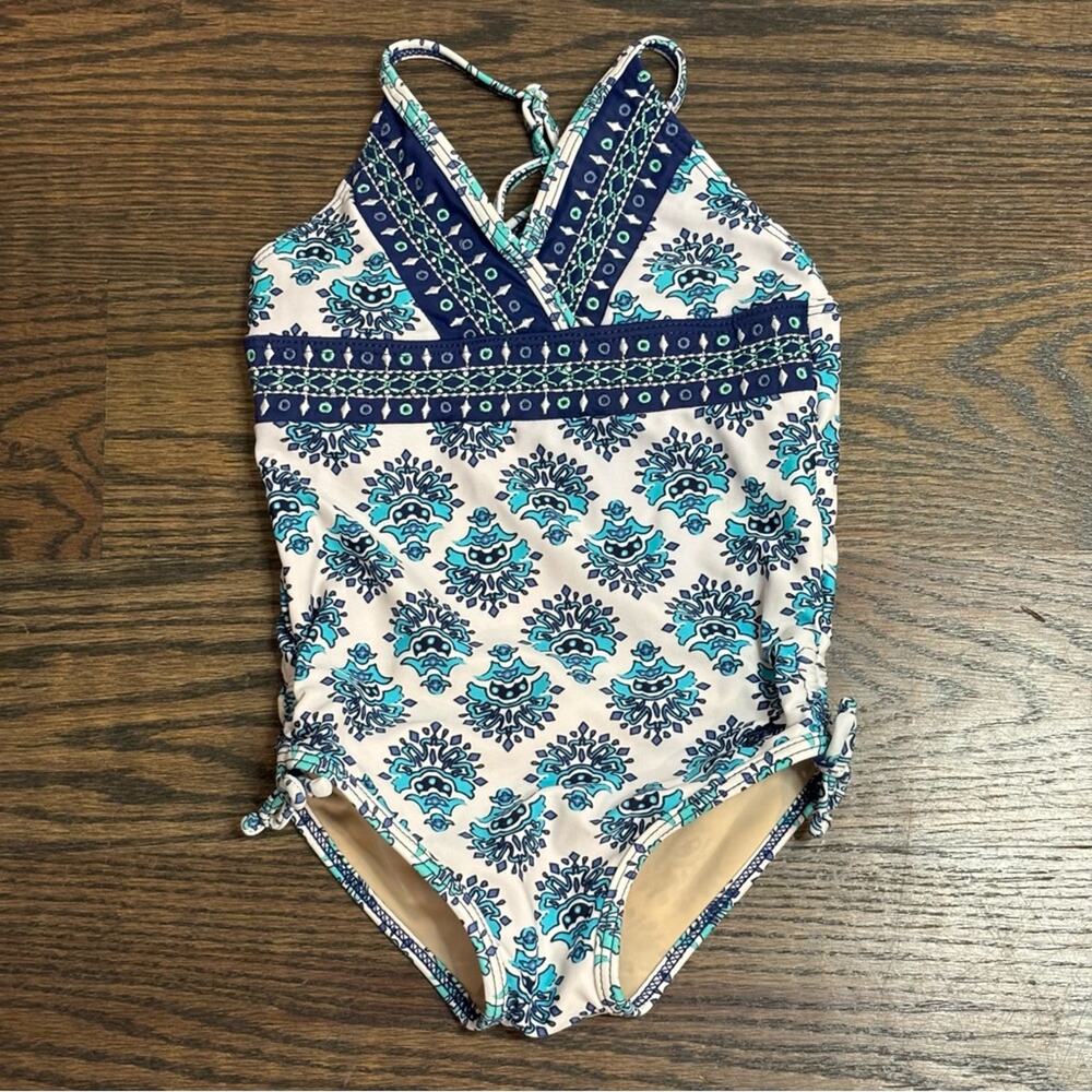 Cabana Life Blue Turquoise Tile Print Embroidered One Piece Swimsuit 18-24 Month